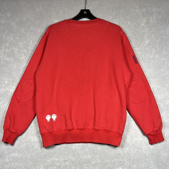 PlayMonster Sweatshirt Crewneck Men XL Red Pullover Embroidered Skulls - Picture 7 of 14